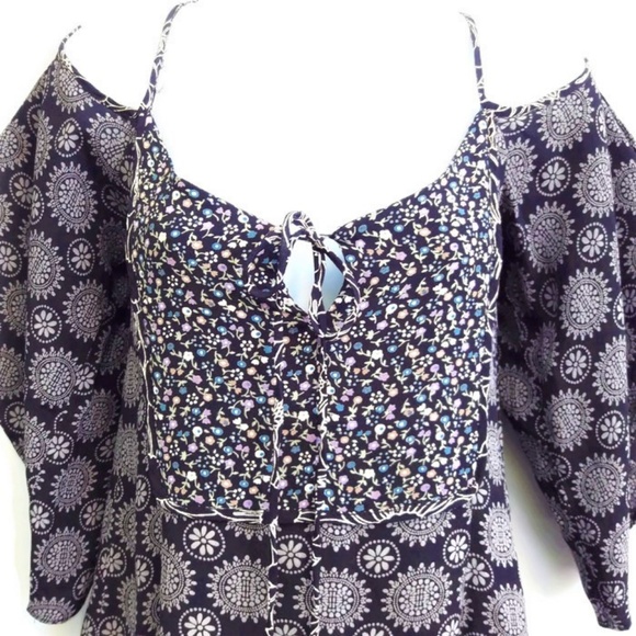 Lucy Love USA Tunic Mini Dress Cold Shoulder Butterfly Sleeves S - Picture 3 of 5